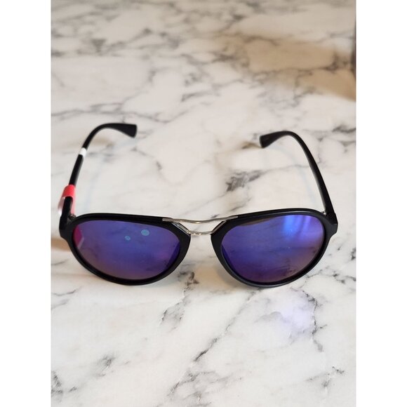 Aviator Style Black Frame Sunglasses UV400 Protection & Blue Reflective Lenses - Picture 2 of 6